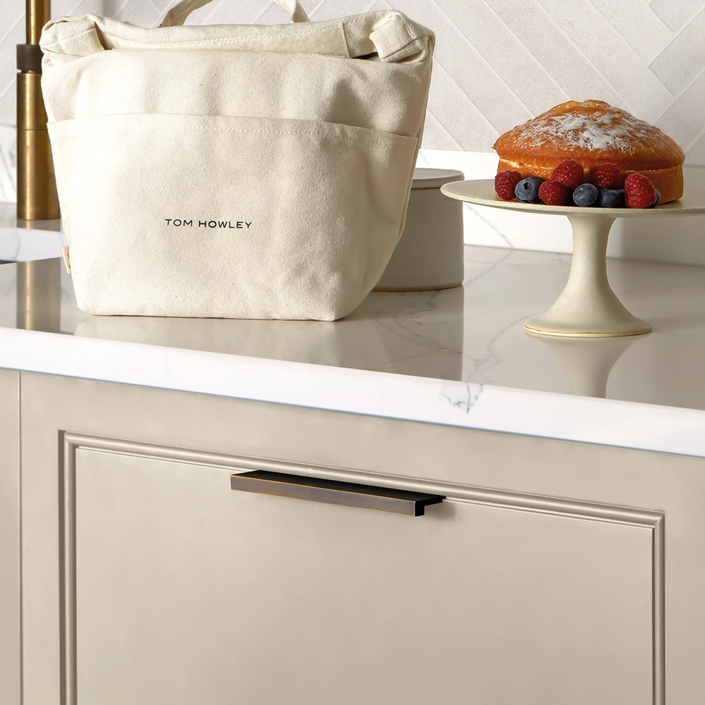 Engraved Edge Pull Handles - Modern Neutral Kitchen