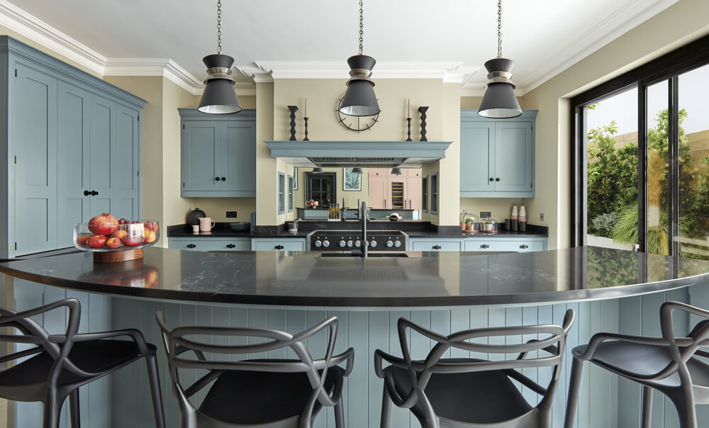 Tom Howley blue kitchen colour scheme. 