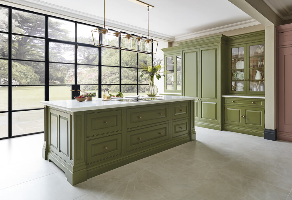 Bright green kitchen design.