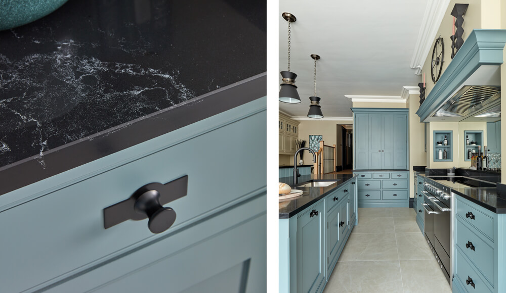 Tom Howley blue and black kitchen design. 