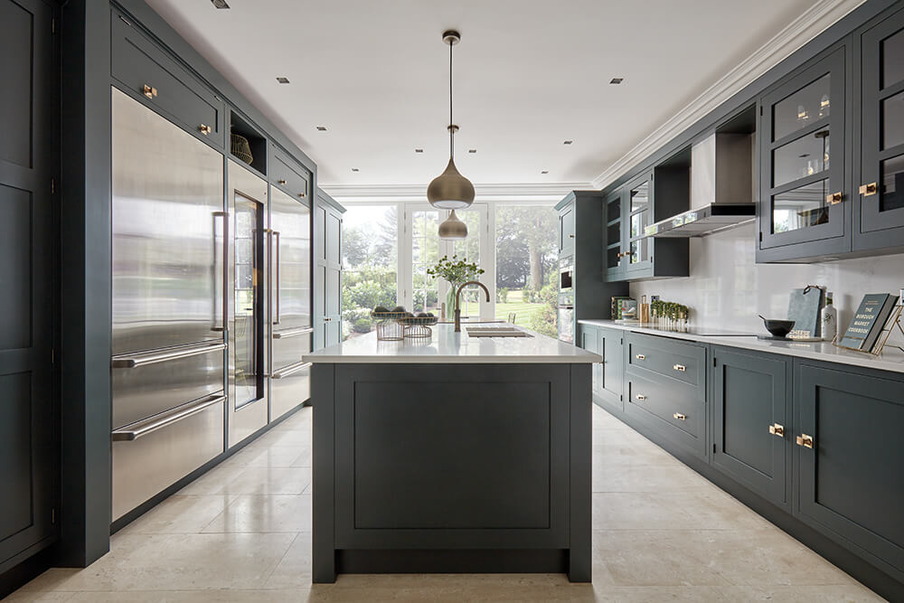 Dark Green Shaker style kitchen.