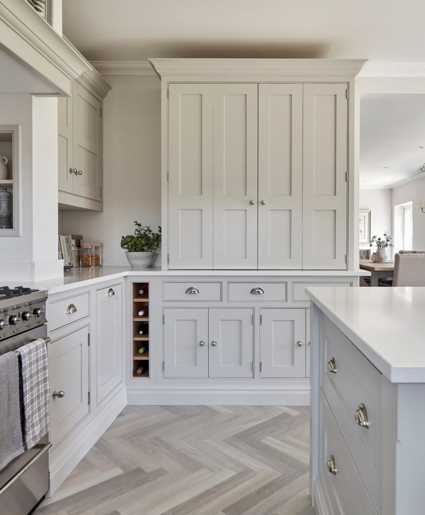 Grey kitchen with bespoke breakfast pantry.