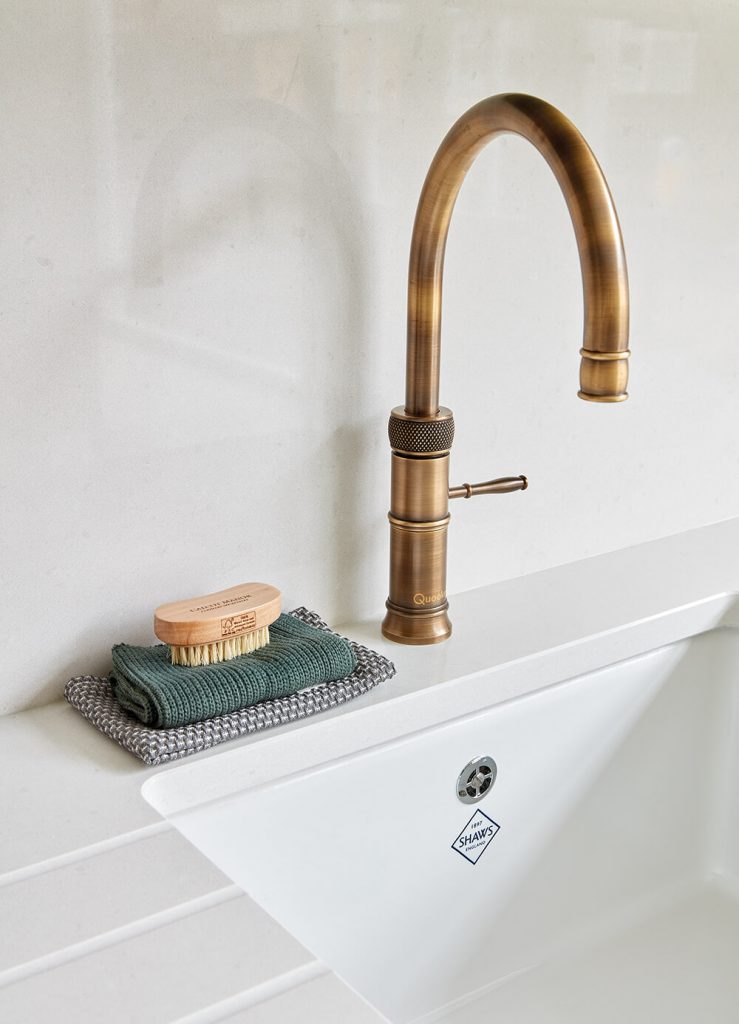 Brass Quooker tap and Shaws sink.