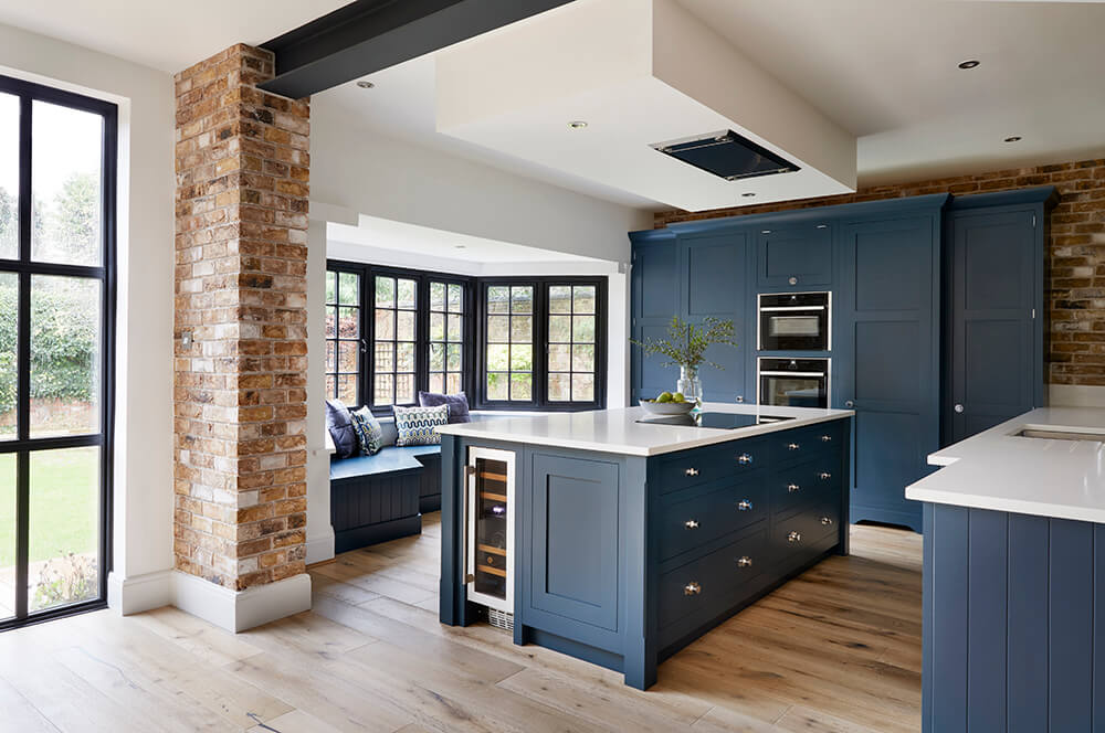 Modern blue Tom Howley kitchen design. 
