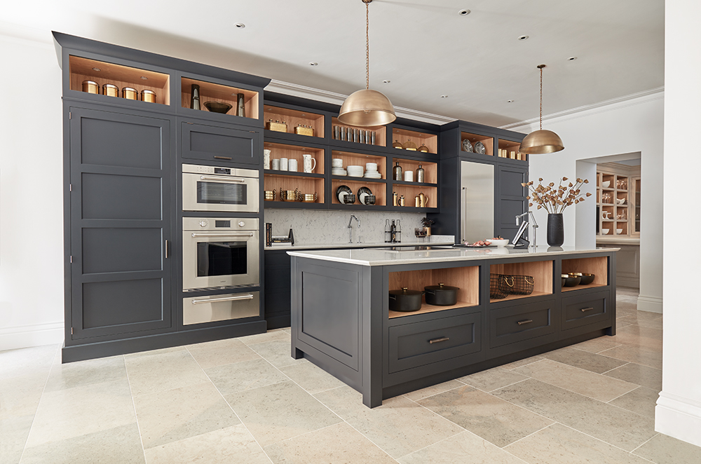Dark grey Shaker style kitchen. 