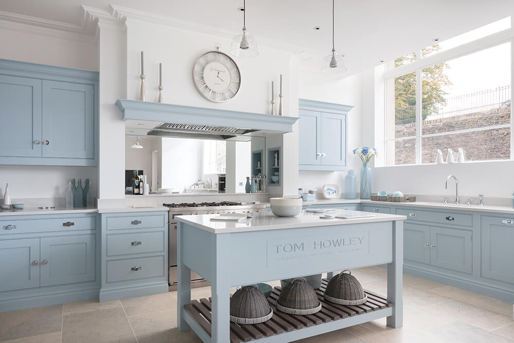 Light blue shaker kitchen design.