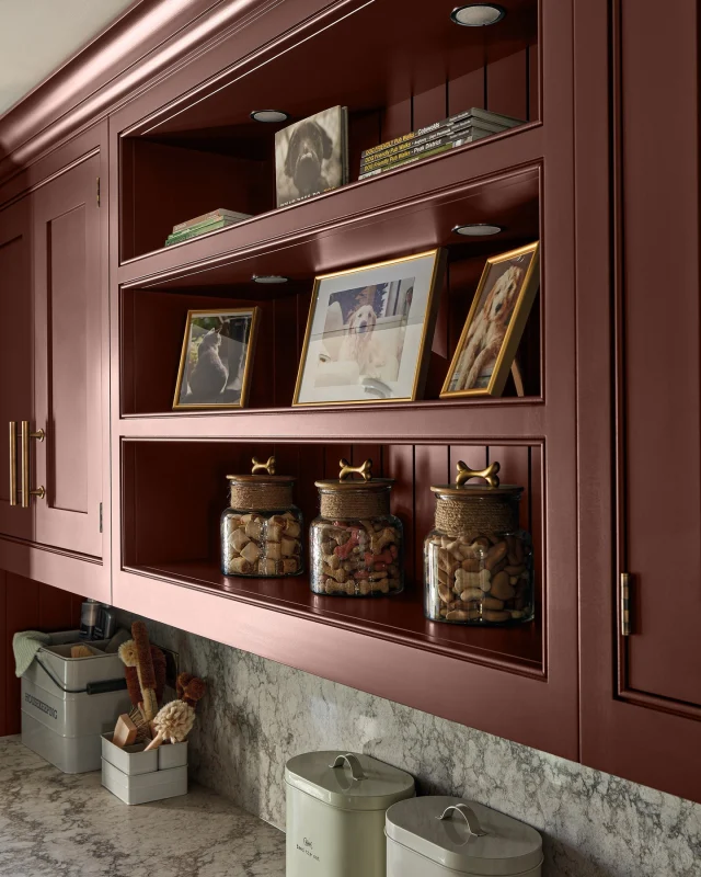 This boot room–turned–pet space proves that even the most practical corners of the home can have real personality.

Painted in our new shade, Sumac, a deep, rich red, the space feels warm and inviting. The colour pairs beautifully with burnished brass accents, adding a touch of sophistication, while the Caesarstone Moorland Fog worktop introduces a soft, organic contrast that grounds the design.

A reminder that in smaller spaces, bold colour and thoughtful materials can make the biggest impact.

Discover our new seasonal colours on our blog.
