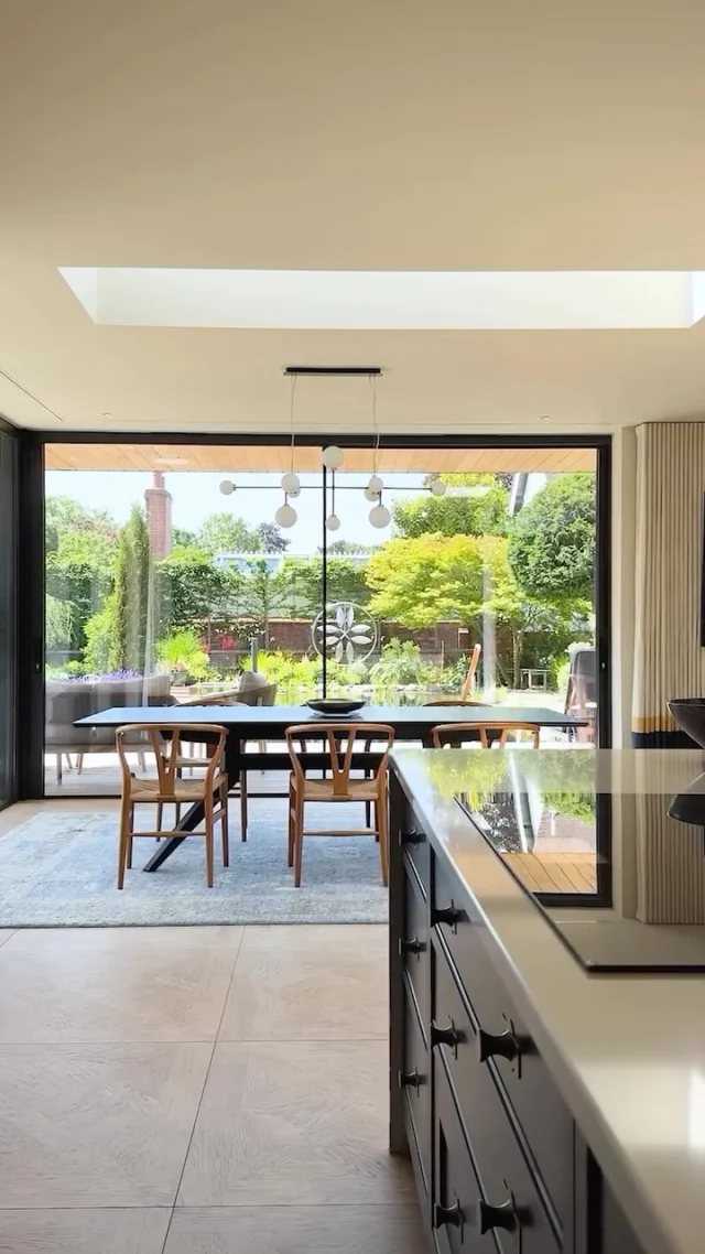 Helen’s kitchen was designed with one clear goal: to blur the line between the indoors and the garden.

The central island acts as a collaborative hub for family prep, while the seamless layout ensures whoever is cooking never misses out on the conversation.

From the indoor-outdoor flow to the family cat claiming the best seat in the house, it’s a space built entirely to be lived in.

#tomhowley #hartfordkitchen #indooroutdoorliving #kitchendesign #naturalswimmingpool