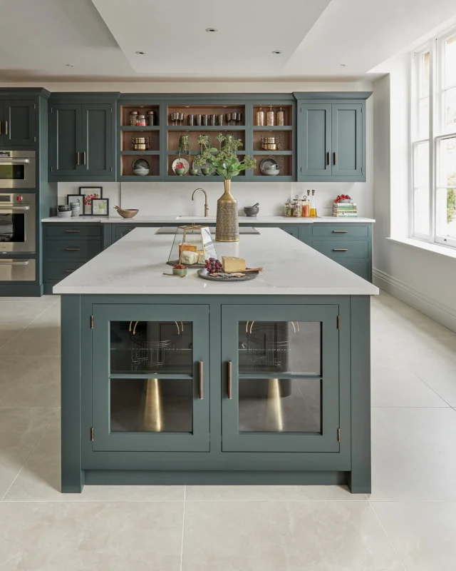 Glazing the front of an island unit and adding timber shelves behind gives you the look of a traditional dresser, a lovely way to bring a softer, more characterful note into an open-plan space.

Want ideas like this for your own kitchen? Order your free brochure — link in bio.

#tomhowley #kitchenisland #glazedcabinetry #kitcheninspo #interiordesign